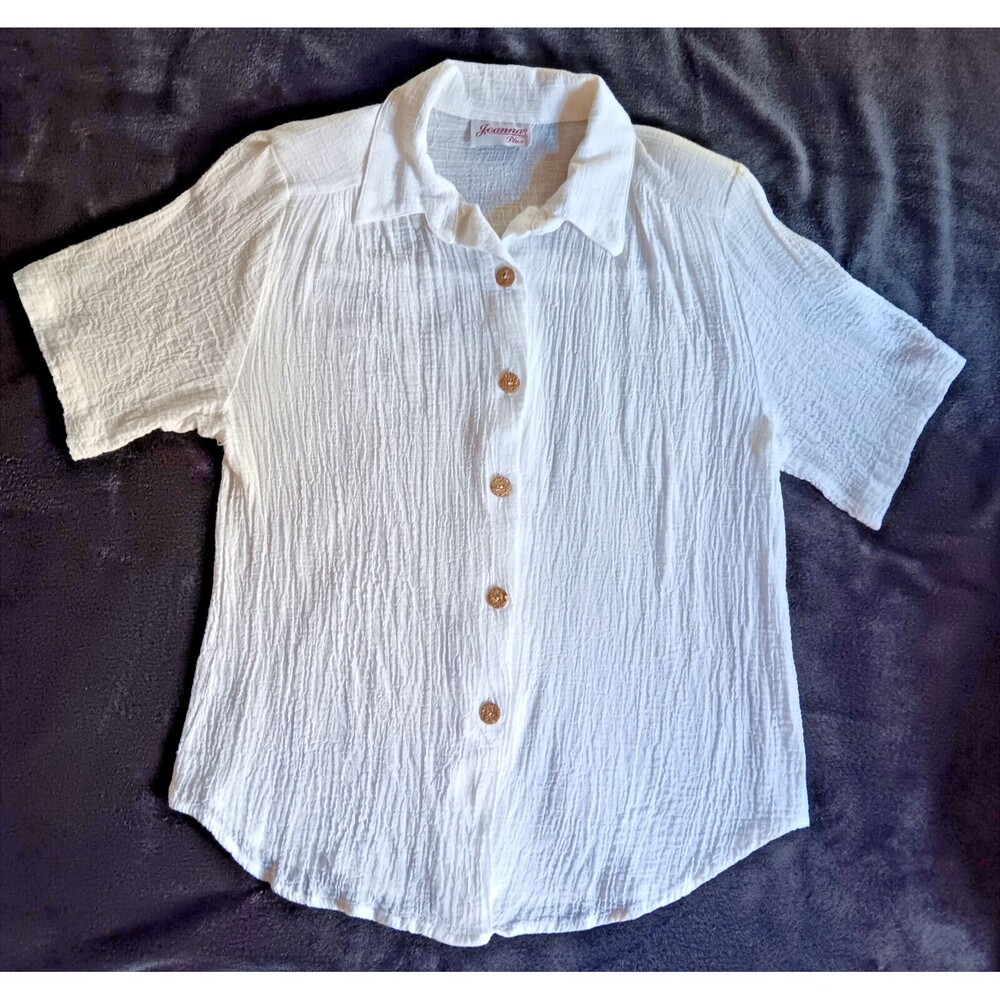 shirt 18 W Womens Joanna Blouse Plus Button Casual White Crinkle Fabric